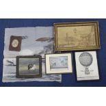 A collection of balloon and airship ephemera, including an oval miniature gouache on vellum,