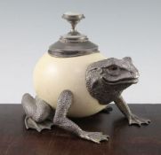 Manner of Anthony Redmile. An ostrich egg toad box and cover, with plated mounts, and mother of