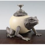 Manner of Anthony Redmile. An ostrich egg toad box and cover, with plated mounts, and mother of