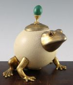 Anthony Redmile. An ostrich egg frog box and cover, with gilt metal mounts, glass eyes and malachite