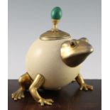 Anthony Redmile. An ostrich egg frog box and cover, with gilt metal mounts, glass eyes and malachite