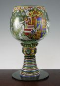 A German Historismus enamelled glass goblet, late 19th / early 20th century, elaborately decorated