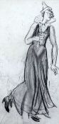 Dame Laura Knight RA (1877-1920)charcoal drawing,Woman wearing a pierette dress,Abbott & Holder