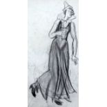 Dame Laura Knight RA (1877-1920)charcoal drawing,Woman wearing a pierette dress,Abbott & Holder