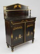 A 19th century painted chiffonier, with single shelf back and simulated marble top above two