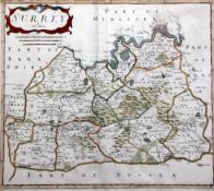 Robert Morden2 coloured engravings,Maps of Surrey and West Moreland,14.5 x 17in.
