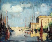 William Ludlow (fl.1930-1960)oil on board,Fishing boats in harbour,signed,18 x 22in.