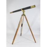 A large brass and leather covered telescope by H.Hughes & Son, no.454/3404, marked H. Hughes &