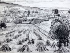 Dame Laura Knight RA (1877-1970)charcoal drawing,View near the Malvern Hills,initialled,11 x 15in.