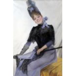 Max Levis (German 1863-1930)pastel,Portrait of a seated lady holding a parasol,signed,48 x 32in.