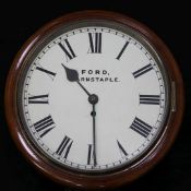 A late Victorian mahogany cased wall timepiece, with painted Roman dial signed Ford, Barnstaple