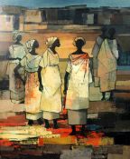 Jan Dingemans (SA 1921-2001)oil on board,African women,signed,32 x 27in.
