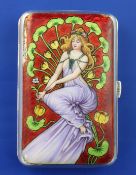 A later Victorian silver and polychrome enamel cigarette case by Heinrich Levinger, of rounded