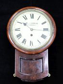 A Victorian mahogany drop dial wall timepiece, the painted Roman dial signed W J Carroll, 20