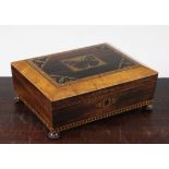 A Tunbridge ware rosewood 'butterfly' mosaic box, 8.25in.