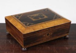 A Tunbridge ware rosewood 'butterfly' mosaic box, 8.25in.