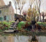 Attributed to Eugène Antoine Durenne (1860-1944)oil on card,Study of a river bank,10 x 11in.