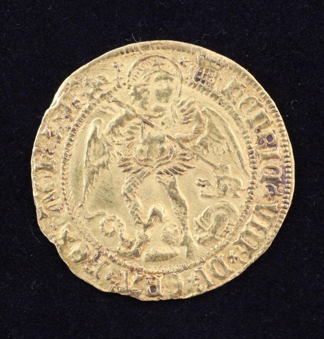 A Henry VIII gold Angel, 1509-26, mm. portcullis crowned, near VF with some weakness to crease - Image 2 of 2