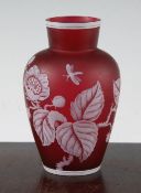 A Thomas Webb & Sons cameo glass vase, late 19th century, overlaid in white on cranberry glass