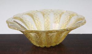 A Murano style gilt foil included glass bowl, by Focke & Meltzer, Amsterdam, of oval flower form,