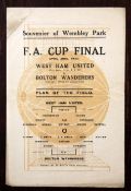 First Wembley FA cup final unofficial programme 1923, West Ham United v Bolton Wanderers,