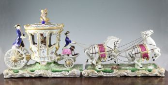 A impressive Dresden porcelain group of a carriage and four horses, 20th century, the carriage