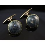 A pair of 14ct gold and cabochon hardstone cufflinks, gross weight 11 grams.