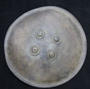 An Indian circular dhal, with four raised central bosses, 21.75in.
