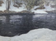 Erik Hedberg (1868-1959)oil on panel,'Melting Snow, c.1902',signed, Connaught Brown label verso,12 x