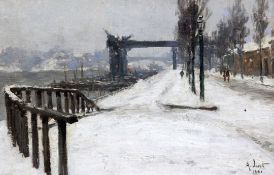 Alexandre Jacob (1876-1972)oil on canvas,Winter scene alongside the Seine,signed and dated 1901,10.5