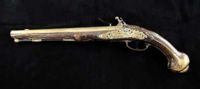 A late 17th century Dutch flintlock holster pistol, marked for W Droogbrood Utrecht, the sighted