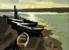 § Donald McIntyre (1923-2009)acrylic on board,'Setting Sun and Boats',initialled, Provenance:
