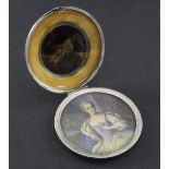 Early 20th century French Schooloil on ivorine,Miniature of an 18th century lady,2..75in. in a