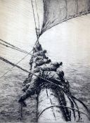 Arthur Briscoe (1873-1943)trial proof etching,'Stowing the Mainsail',signed in the plate and