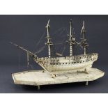 A Napoleonic prisoner-of-war bone model of a French/English frigate, early 19th century, the three-