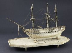 A Napoleonic prisoner-of-war bone model of a French/English frigate, early 19th century, the three-