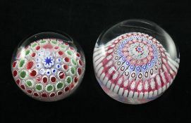 Two English millefleur magnum paperweights, mid 19th century, 10cm, 9cm