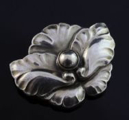 A Georg Jensen sterling silver leaf and berry brooch, design no. 107, post 1945 mark, 1.25in.