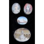 19th century Indian School4 oils on ivory,Miniatures of a nobleman and princess, and views of a