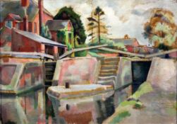 Percy Horton (1897-1970)oil on canvas board,The Lock Gates,14.25 x 20in. Provenance: Bonhams