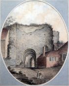 James Lambert Jnr (1741-1799)ink and watercolour,Lewes Castle gateway from the south,signed and