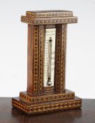 A Tunbridge ware tesserae tower thermometer 'Warranted Correct', 6.5in.
