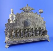 An early 20th century German sterling silver Hanukkah Menorah, of rectangular form, with eight oil/