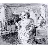 Edward Ardizzone RA (1900-1979)pen and ink,The Barmaid, 1949,initialled, Abbott & Holder labels