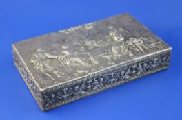 An early 20th century Hanau silver rectangular cigarette box, embossed with sphinxes and lid