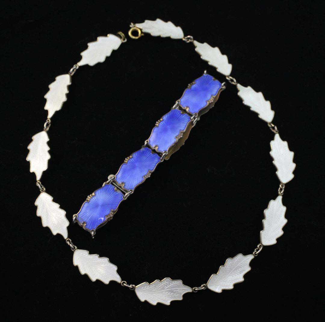 A 20th century Norwegian silver gilt and white enamel foliate link necklace by Karl A. Rasmussen,
