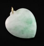 A jadeite heart shaped pendant, overall 1.25in.