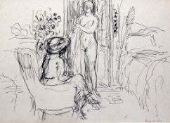 Albert Andre (1869-1954)ink on chine paper,Nu dans un interieur,signed,7 x 10in.