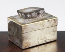 Anthony Redmile. A small silver plated rectangular cigarette box, the lid mounted with a slice of