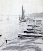 Walter Greaves (1846-1930)watercolour,'Nocturne, Thames', signed, 7.25 x 11in. and a monochrome